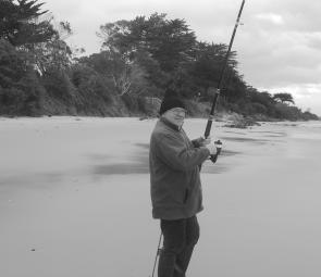 At Andersons Inlet there are opportunities to target King George whiting from the shore. Here Lou Weiss tries his luck.